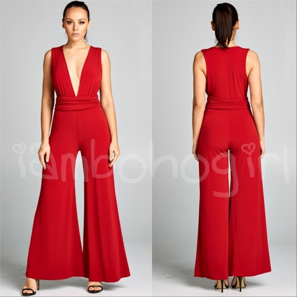 Pants & Jumpsuits | Jumpsuit Red Elegant | Poshmark